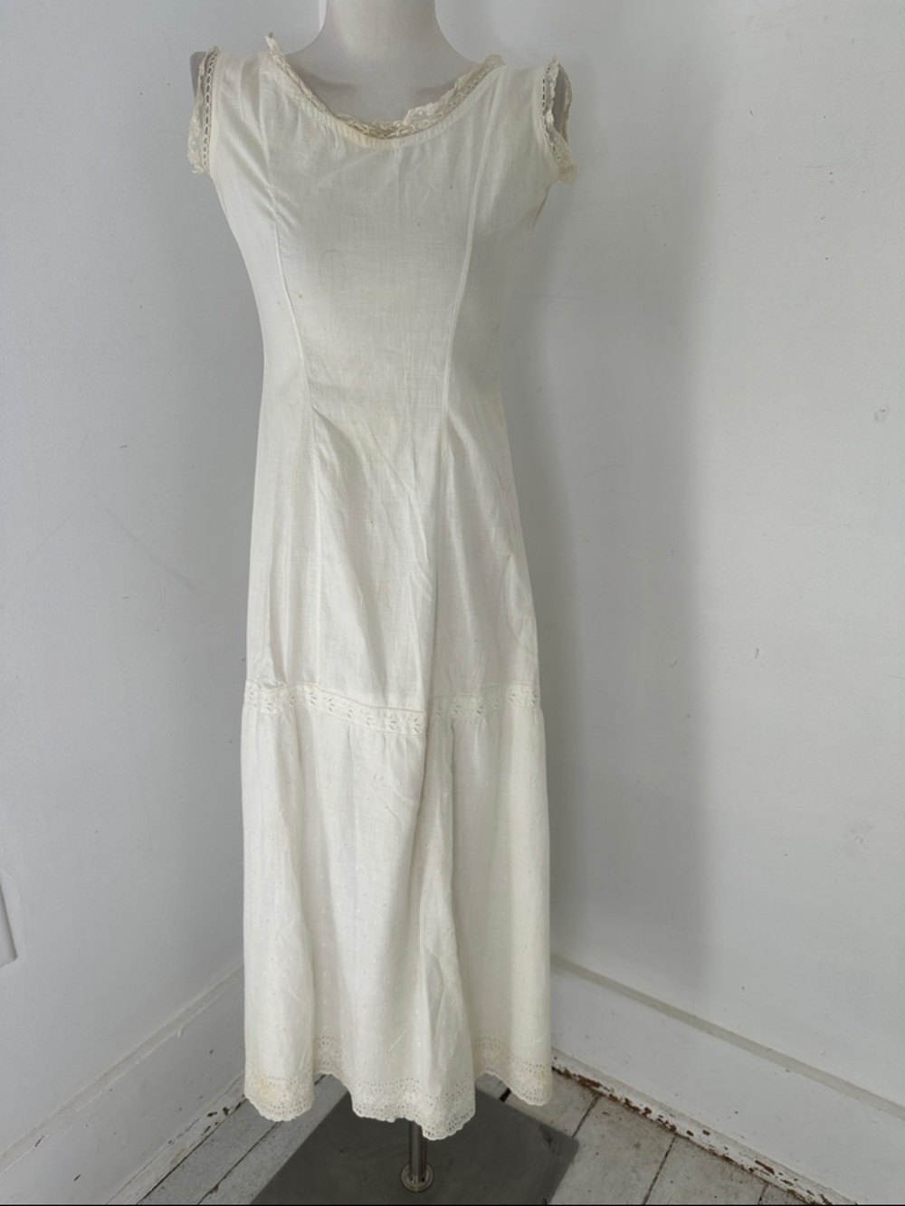 Antique Cotton White Slip Style Summer Dress